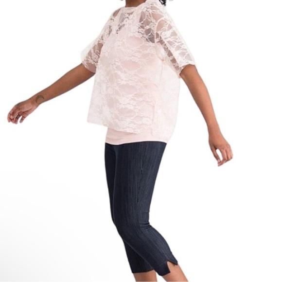NEW Agnes & Dora Light Pink Rosey Light Lace Mesh Stretch Comfy T-Shirt XL 16 18 - Picture 4 of 6